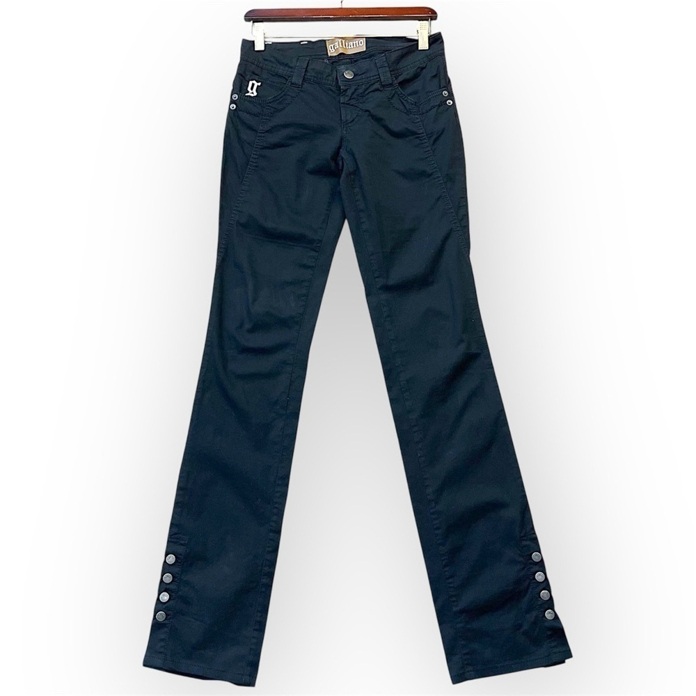 Galliano Authentic Black Denim Pants, Split Hem With Buttons, Low Waist, Size 27
